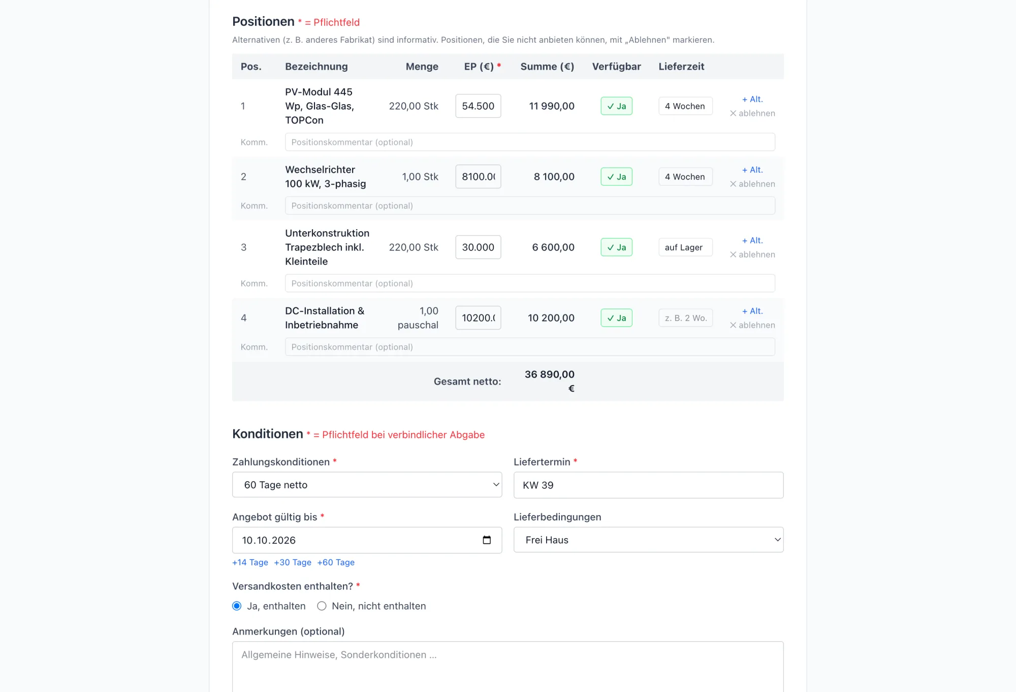 Screenshot: Das sehen Ihre Lieferanten in beschafft.at